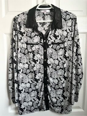 Vintage Y2K Le Grenier Paisley Blouse Top Large Whimsigoth Dark Boho Retro black